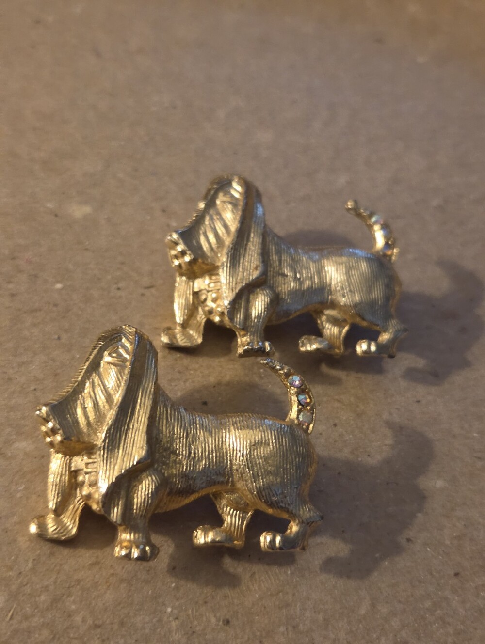 Golden Basset Hound Dog Scatter Pins Rhinstone Tails Unmarked